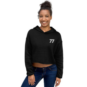 77 Logo Women's Crop Hoodie, Black, Military Green
