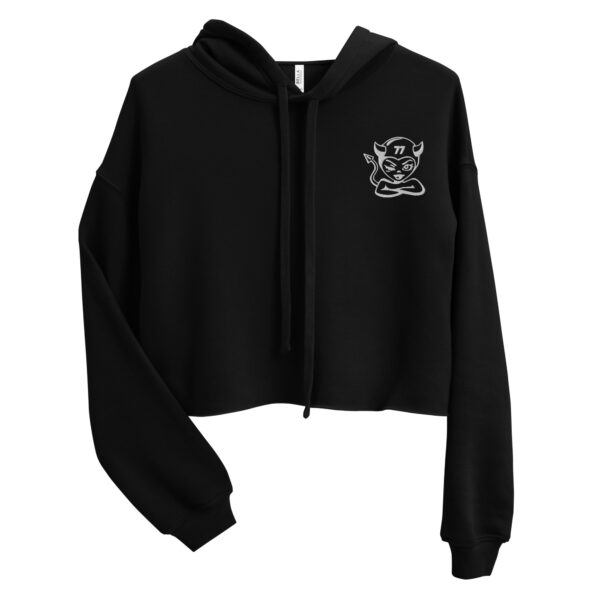 77 Logo Women's Crop Hoodie, Black, Military Green - Image 5