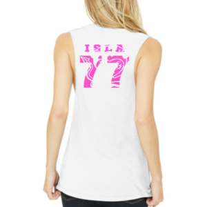 FLIRT Bella + Canvas Muscle Tank, Womens, White/Pink (Back)