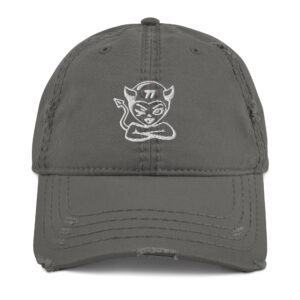 "Little Devil" Logo Distressed Dad Hat, Unisex, Grey/White