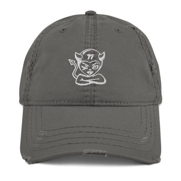 "Little Devil" Logo Distressed Dad Hat, Unisex, Grey/White