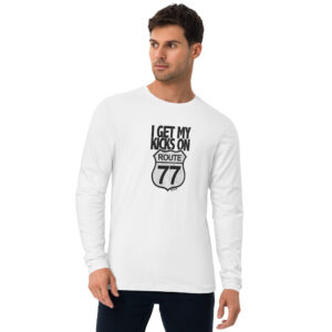 "Route 77" Long Sleeve Fitted Crew, Mens, White