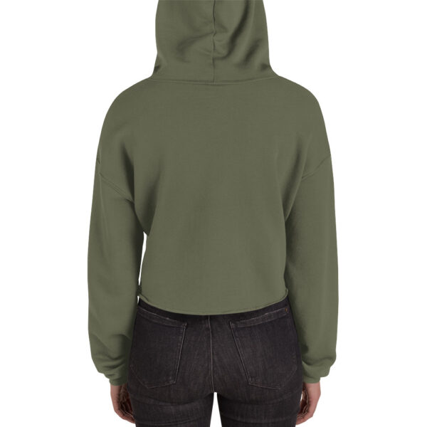 "Little Devil" Logo Crop Hoodie, Black, Military Green - Image 5
