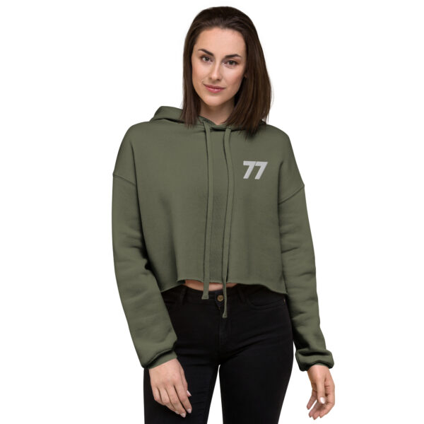 77 Logo Women's Crop Hoodie, Black, Military Green - Image 15